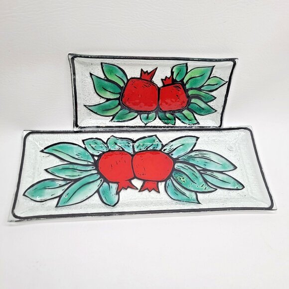 Andreas Meyer Israel Fused Glass Pomegranate Plates – Set of 2, Nahariya Israel - Picture 1 of 7